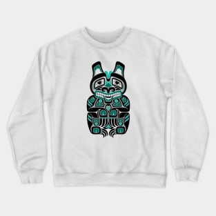 Teal Blue and Black Haida Spirit Bear Crewneck Sweatshirt